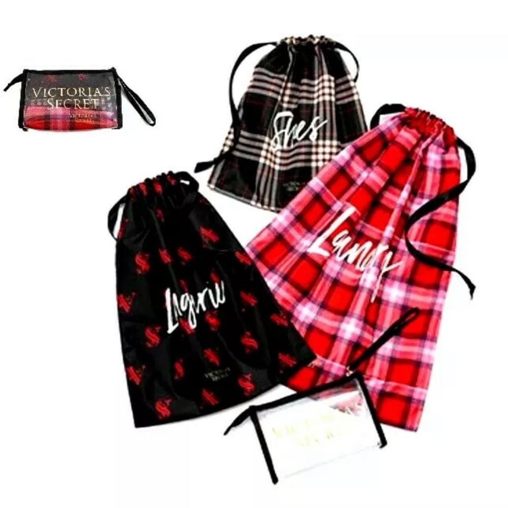 Victoria’s Secret PINK Logo Plaid Travel Case Set